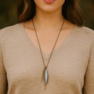 J.Crew Mixed Metal Rhinestone Spike Pendant Necklace Long Statement 32"